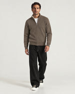 Romimi Knit Zip Cardigan in Taupe, full length, worn