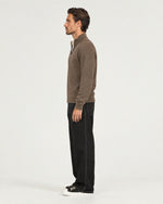 Romimi Knit Zip Cardigan in Taupe, side view, worn