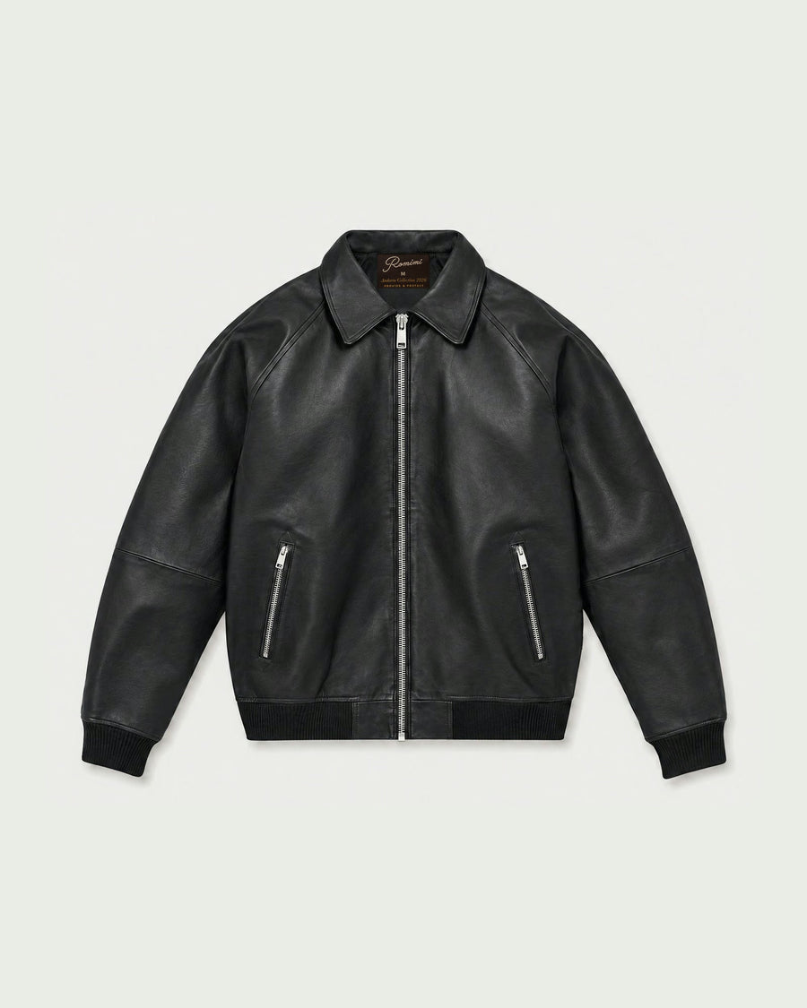 Romimi Leather Jacket - Black, front view