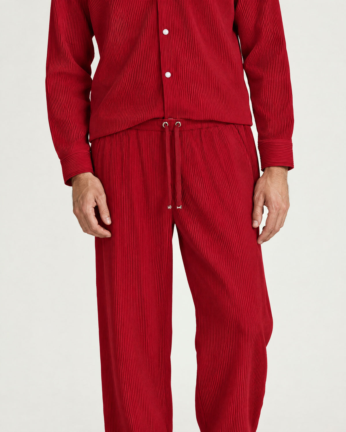 Man wearing the Romimi Pleat Pant, full length