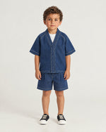 Little boy wearing the Romimi Léon Denim Shirt, full length