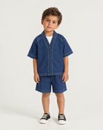 Little boy wearing the Romimi Léon Denim Short, front view
