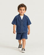 Little boy wearing the Romimi Léon Denim Short, full length