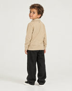 Romimi Mercerized Long Sleeve Polo for kids in Beige, back view, worn