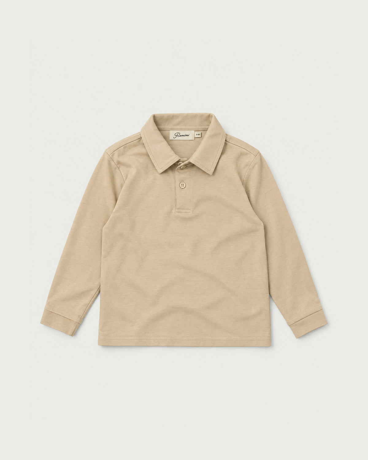 Romimi Mercerized Long Sleeve Polo for kids in Beige, front view