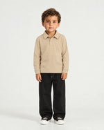 Romimi Mercerized Long Sleeve Polo for kids in Beige, worn
