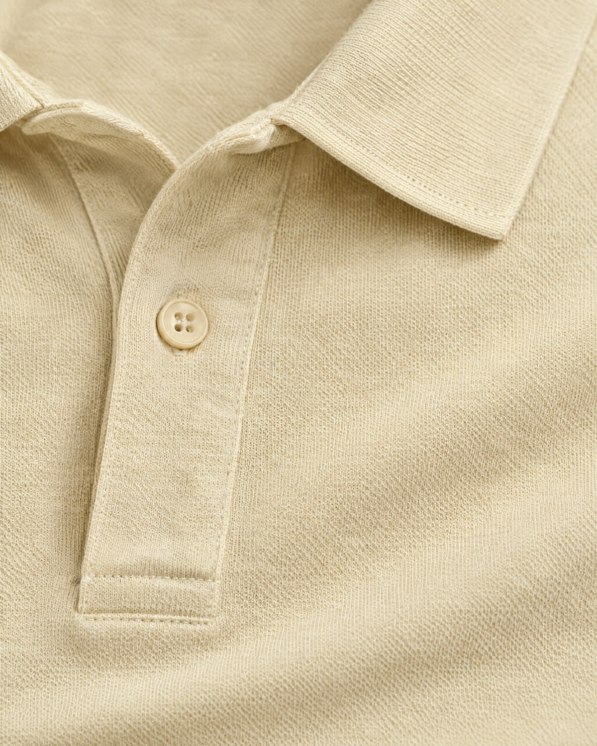 Romimi Mercerized Long Sleeve Polo in Beige, fabric close-up