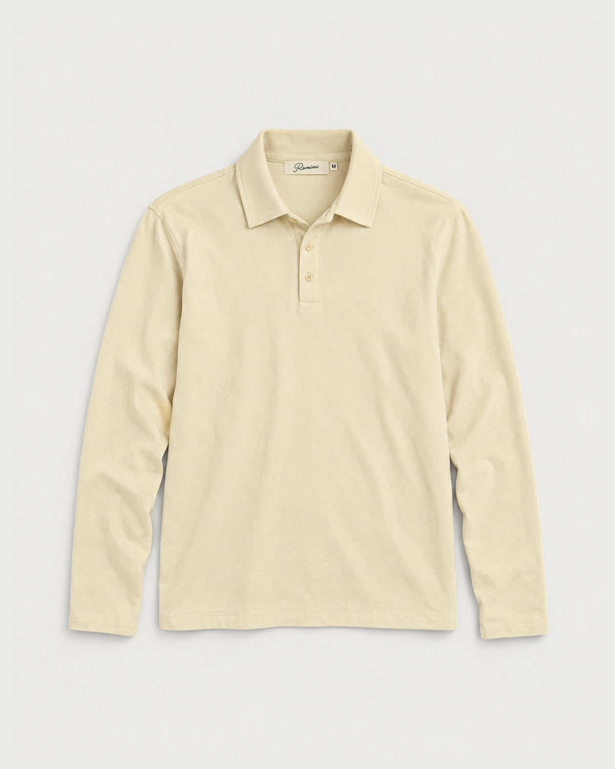 Romimi Mercerized Long Sleeve Polo in Beige, front view