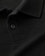 Romimi Mercerized Long Sleeve Polo in Black, fabric close-up