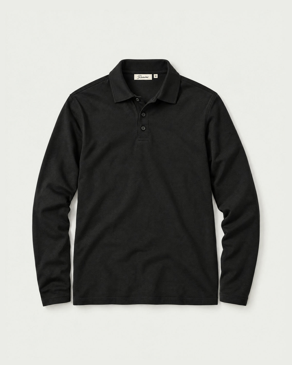 Romimi Mercerized Long Sleeve Polo in Black, front view