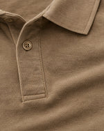 Romimi Mercerized Long Sleeve Polo in Camel, fabric close-up