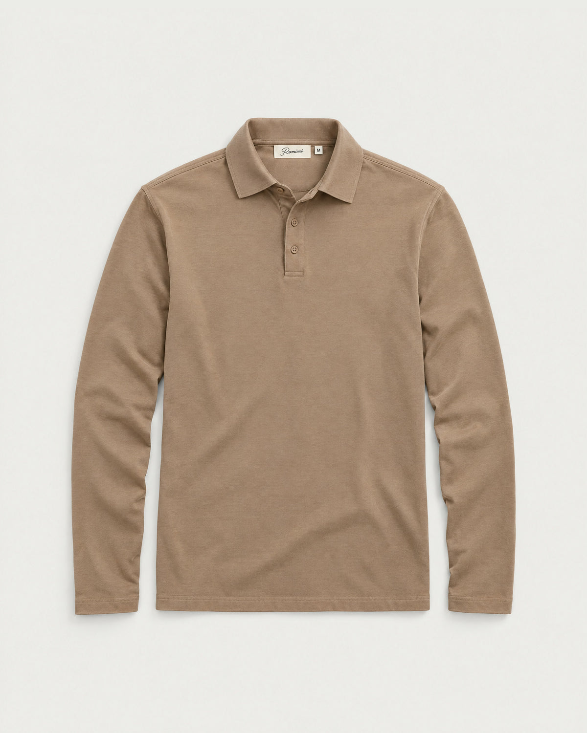 Romimi Mercerized Long Sleeve Polo in Camel, front view