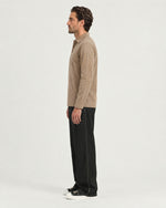 Romimi Mercerized Long Sleeve Polo in Camel, side view, worn