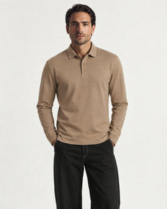 Polo manches longues mercerisé - Camel - Adulte