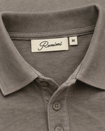 Romimi Mercerized Long Sleeve Polo in Grey, label close-up