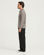 Romimi Mercerized Long Sleeve Polo in Grey, side view, worn