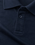 Romimi Mercerized Long Sleeve Polo in Navy, fabric close-up