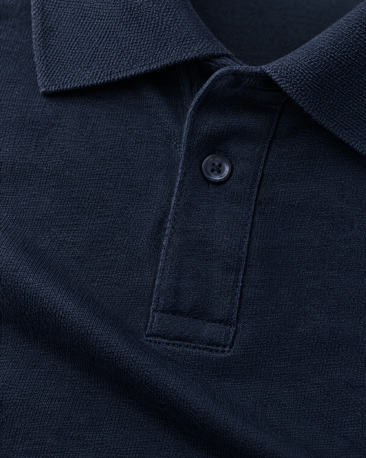 Romimi Mercerized Long Sleeve Polo in Navy, fabric close-up