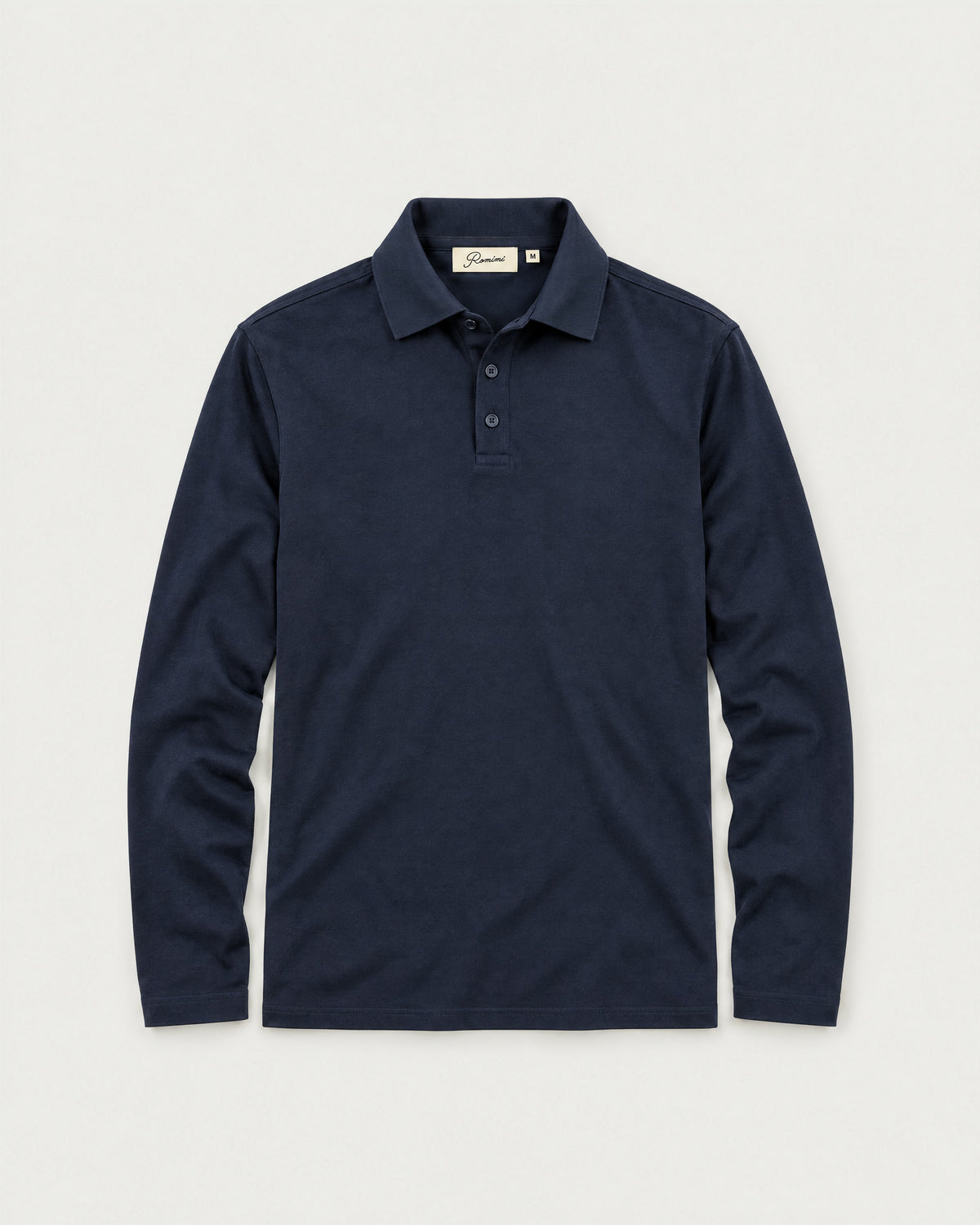 Romimi Mercerized Long Sleeve Polo in Navy, front view