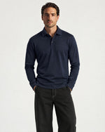 Romimi Mercerized Long Sleeve Polo in Navy, worn