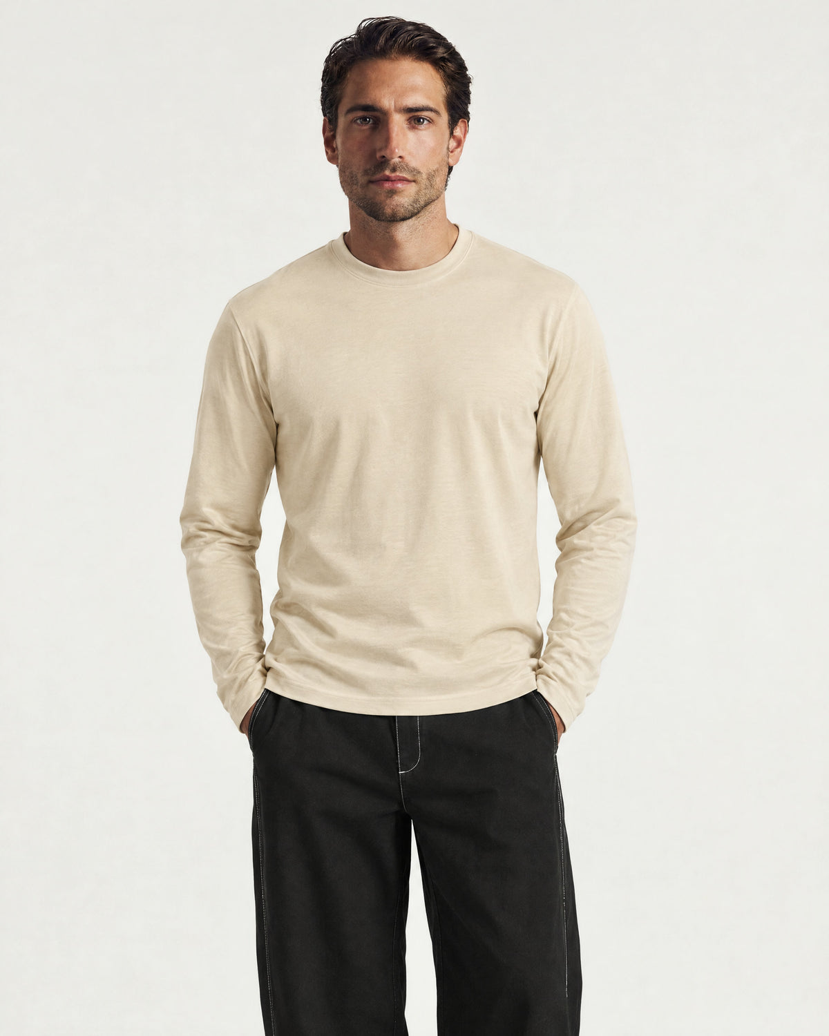 Romimi Mercerized Long Sleeve Tee in Beige, worn