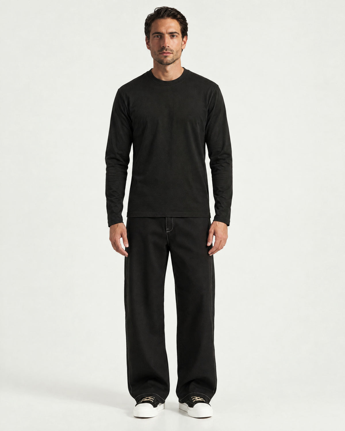 Romimi Mercerized Long Sleeve Tee in Black, worn