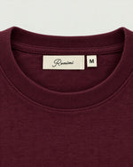 Romimi Mercerized Long Sleeve Tee in Burgundy, label close-up