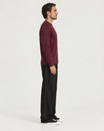 Romimi Mercerized Long Sleeve Tee in Burgundy, side view, worn