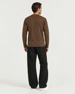 Romimi Mercerized Long Sleeve Tee in Chocolate, back view, worn