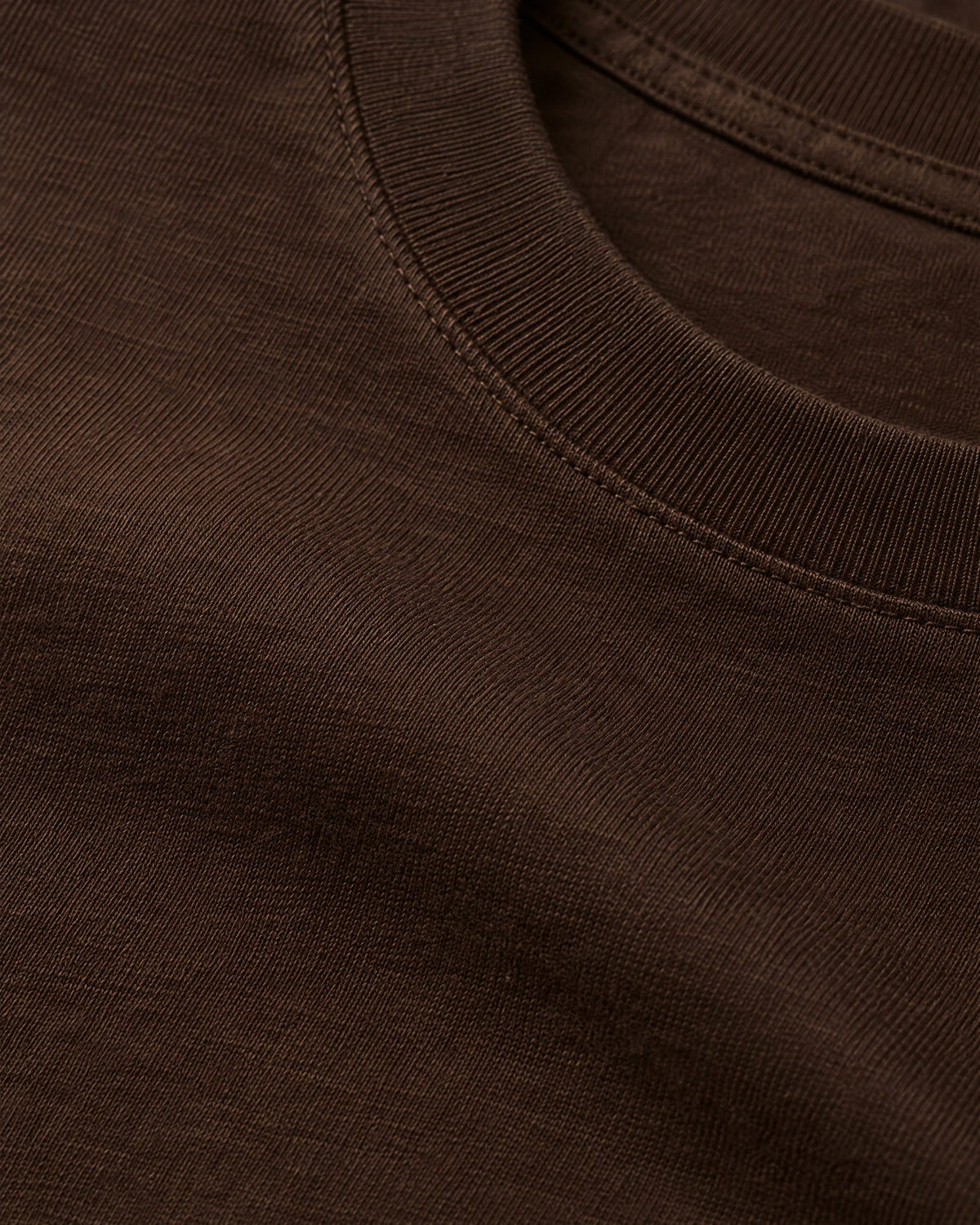 Romimi Mercerized Long Sleeve Tee in Dark Brown, fabric close-up