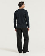 Romimi Mercerized Long Sleeve Tee in Navy, back view, worn