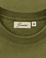 Romimi Mercerized Long Sleeve Tee in Olive, label close-up