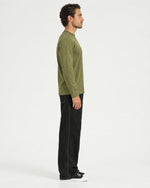 Romimi Mercerized Long Sleeve Tee in Olive, side view, worn