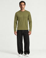 Romimi Mercerized Long Sleeve Tee in Olive, worn