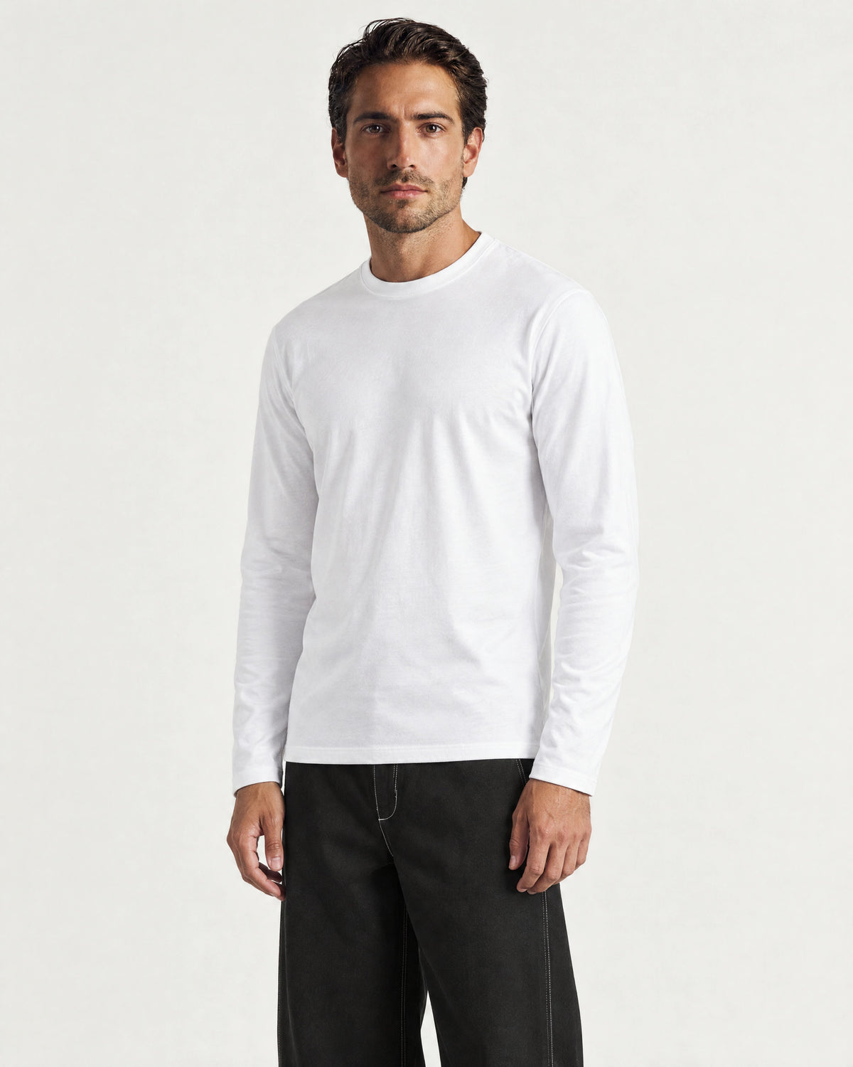 Romimi Mercerized Long Sleeve Tee in White, worn