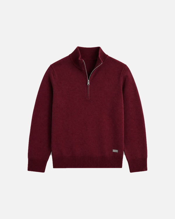 Romimi Merino Heritage Quarter-Zip in burgundy, kids product shot, front view