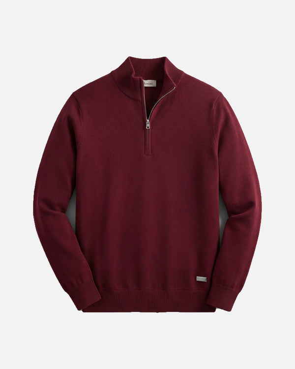 Romimi Merino Heritage Quarter-Zip in burgundy, men product shot, front view