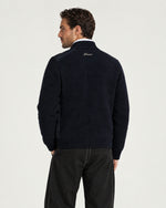 Man wearing the Romimi Padded Cardigan - Midnight Blue, back view
