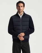 Man wearing the Romimi Padded Cardigan - Midnight Blue, front view