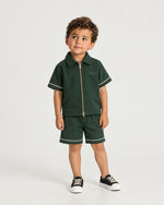 Little boy wearing the Romimi Paul Drawcord Shorts, full length