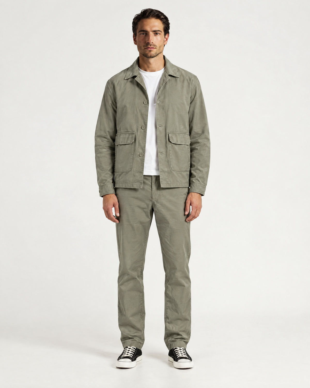 Romimi Relaxed Tech Suit in Khaki, worn