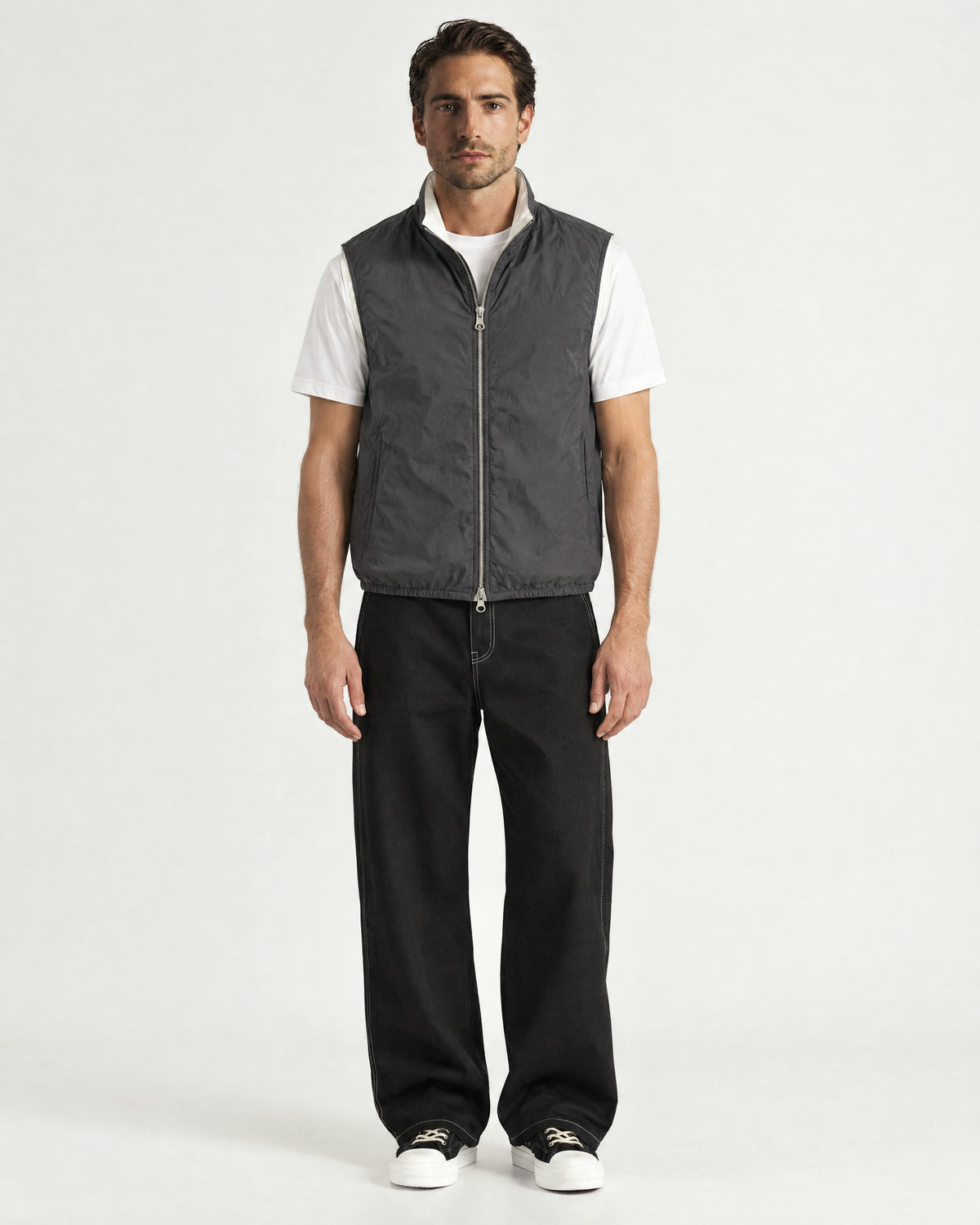 Romimi Reverso Gilet in Charcoal, worn