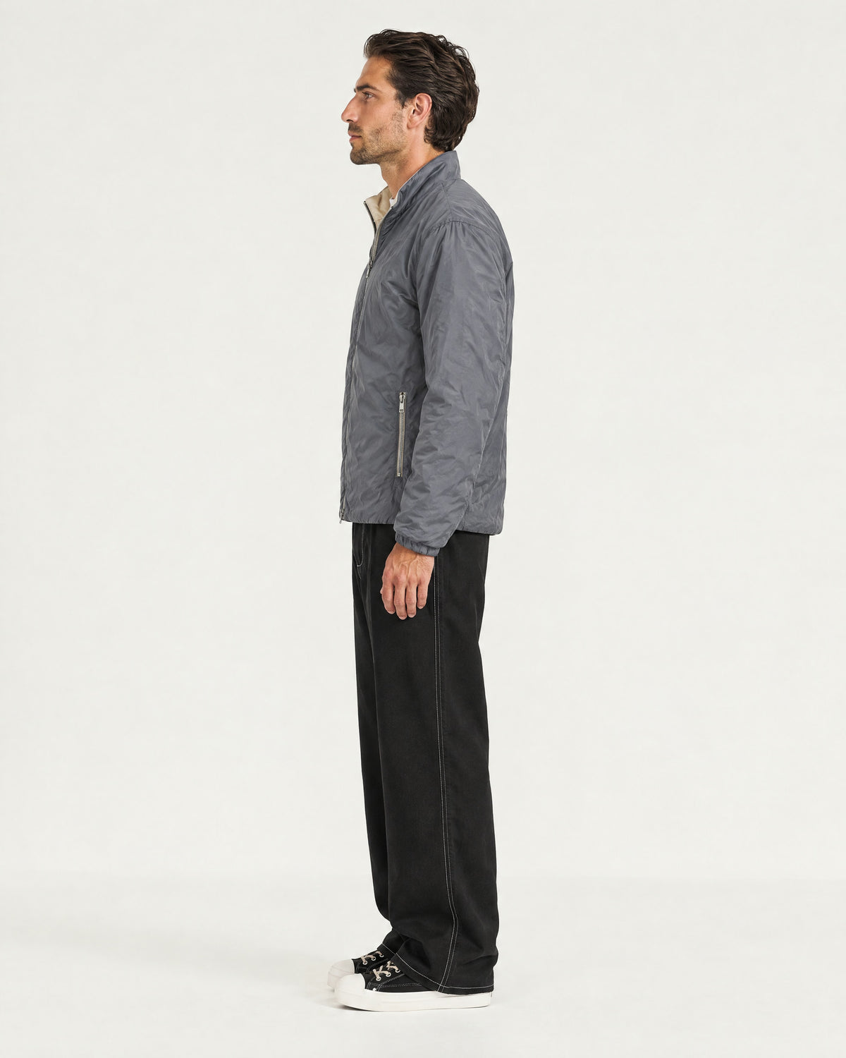Romimi Reverso Jacket in Grey, side view, worn