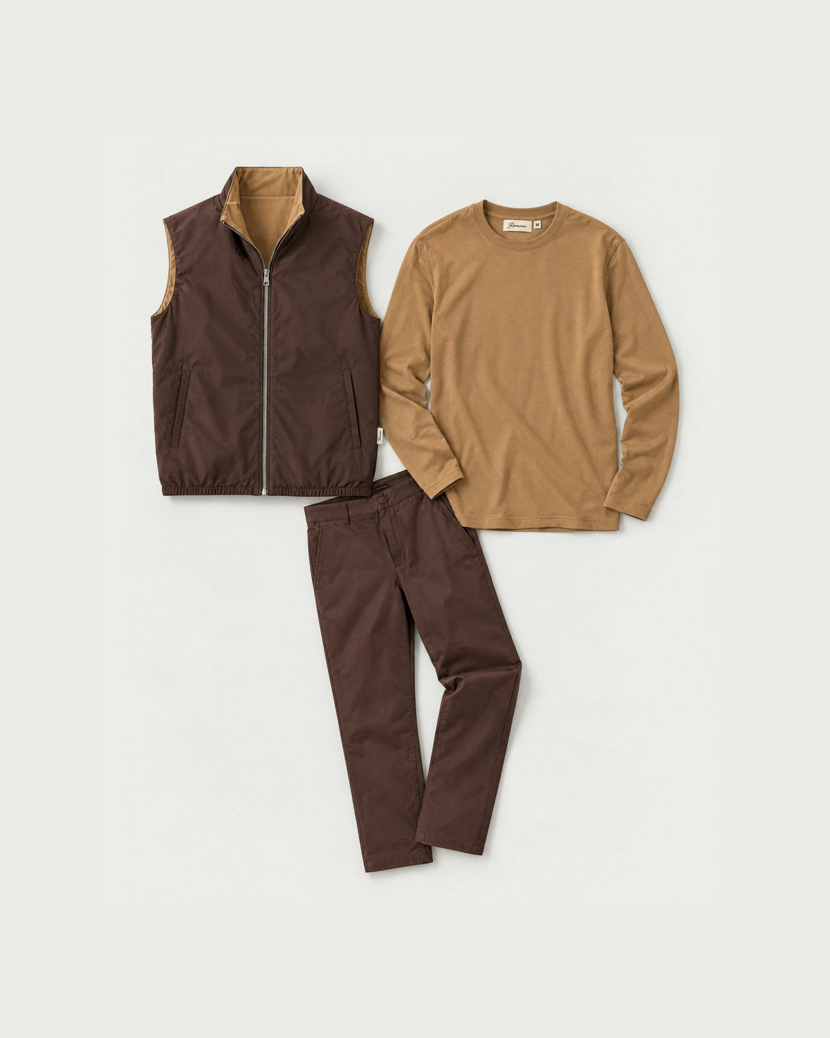 Romimi Reverso Set in Brown / Camel Tee, front view