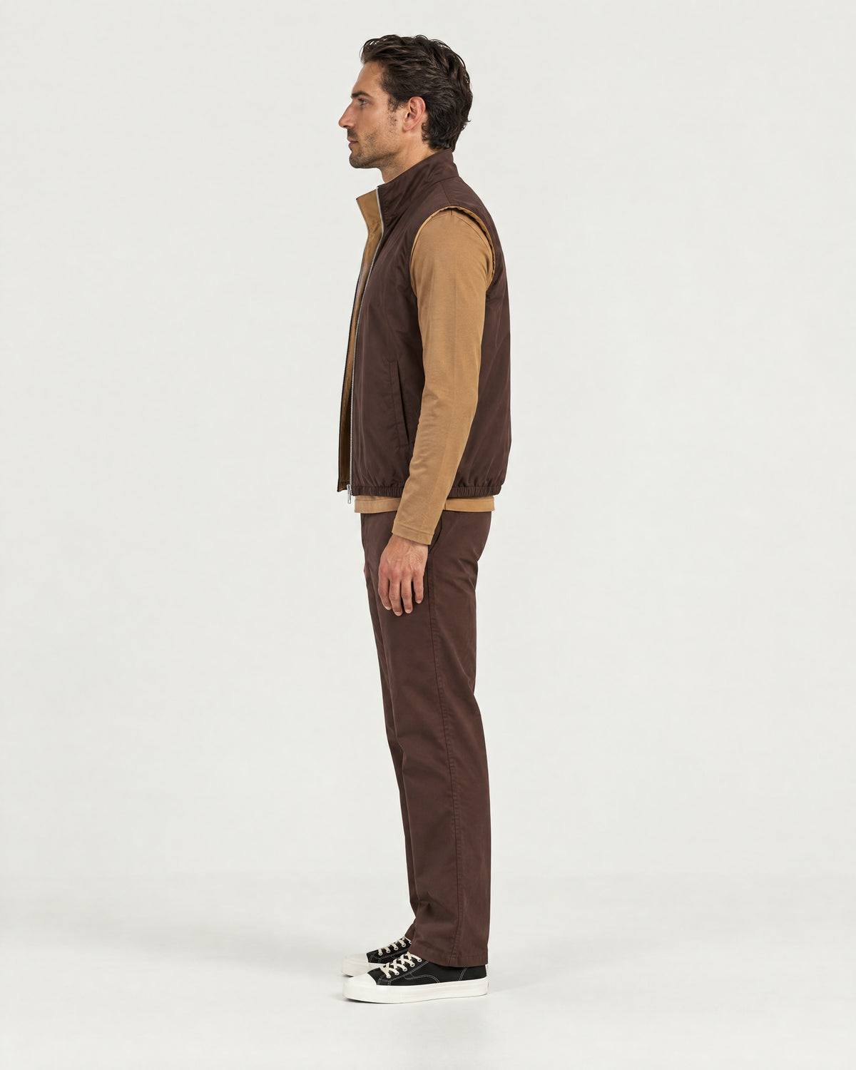 Romimi Reverso Set in Brown / Camel Tee, side view, worn