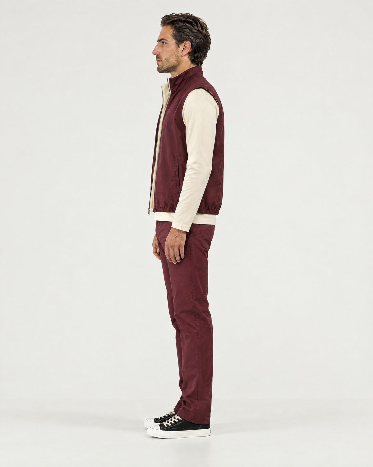Romimi Reverso Set in Burgundy / Cream, side view, worn