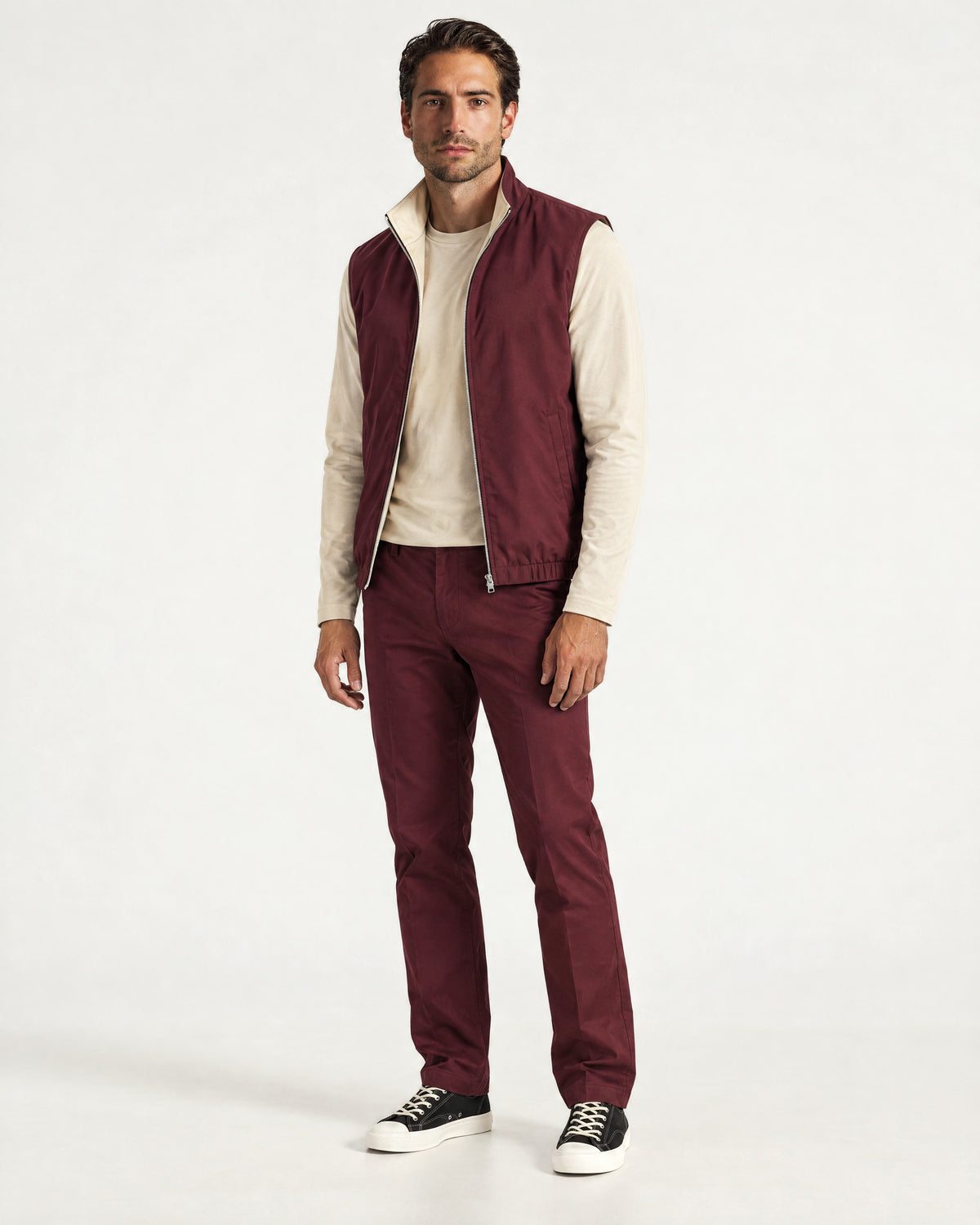 Romimi Reverso Set in Burgundy / Cream, worn