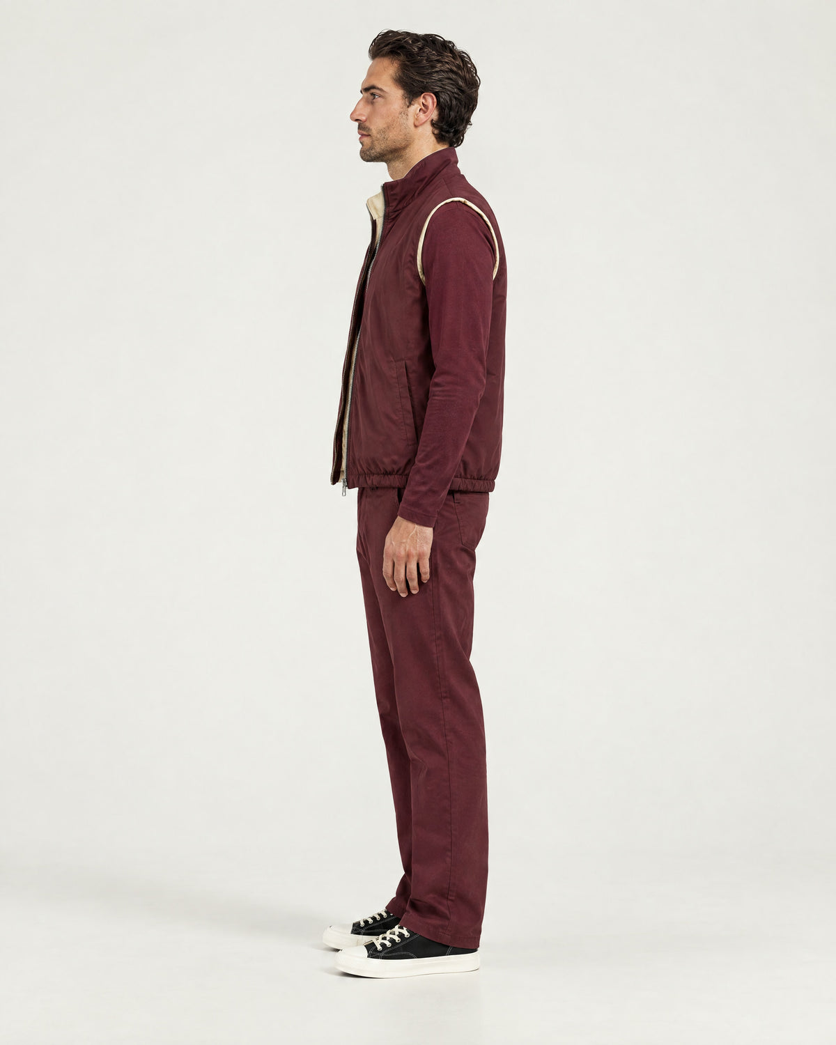 Romimi Reverso Set in Burgundy, side view, worn