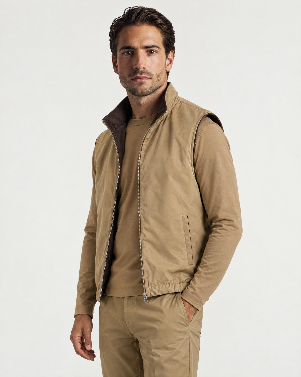 Romimi Reverso Set in Camel, full length, worn