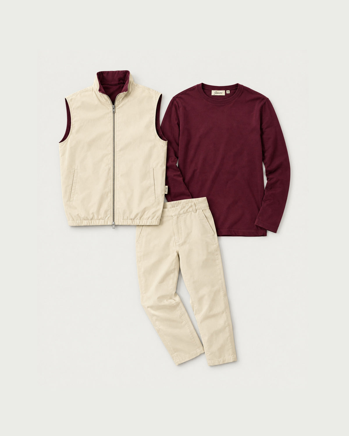 Romimi Reverso Set in Cream / Burgundy, front view